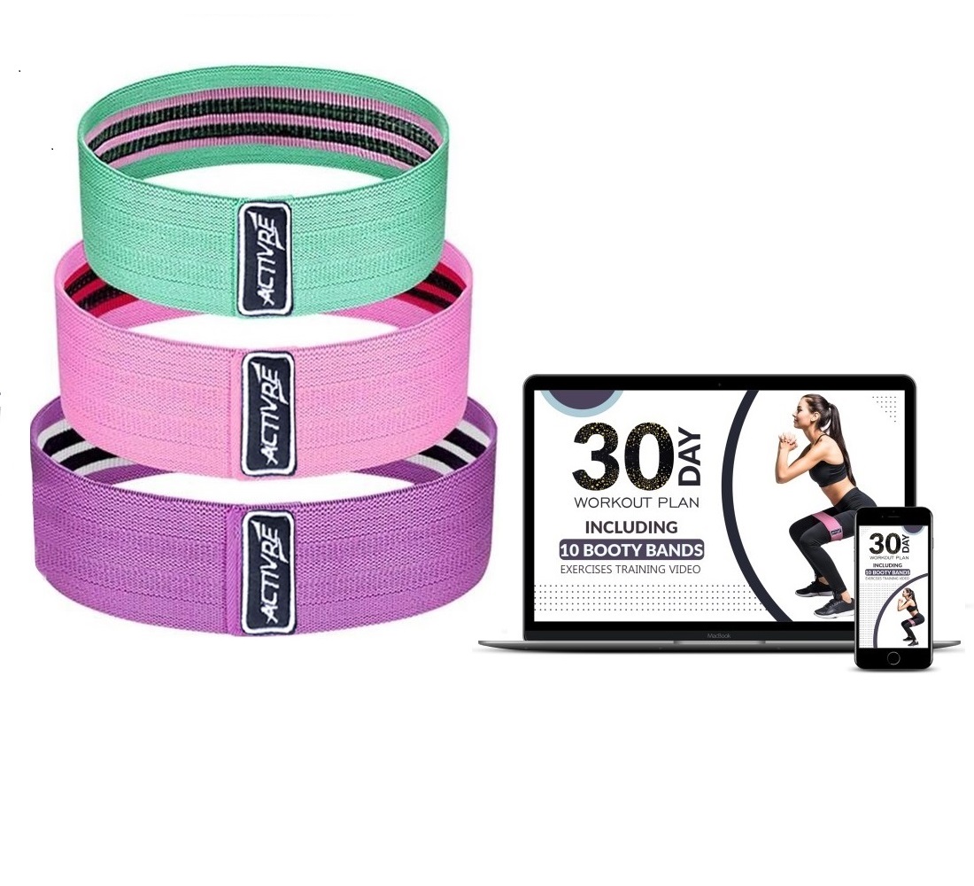 Activre Fabric Resistance Bands 3 Sets – With 10 Training Exercises Video & 30 Day Workout Plan